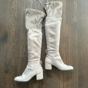Gray Suede Over-the-Knee Boots